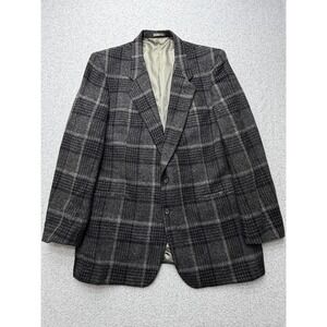 Charles Jourdan Blazer Sport Coat Mens Large Long Gray Plaid Tweed Jacket USA